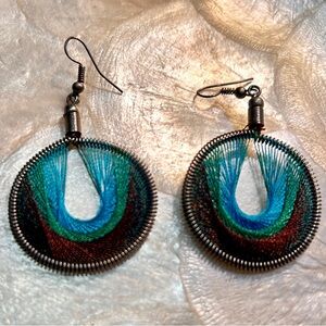 Silk thread Peruvian peacock earrings